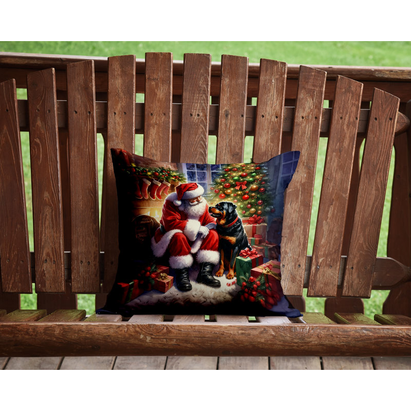 Coussin Rottweiler and Santa Claus, H 14 po x l 14 po