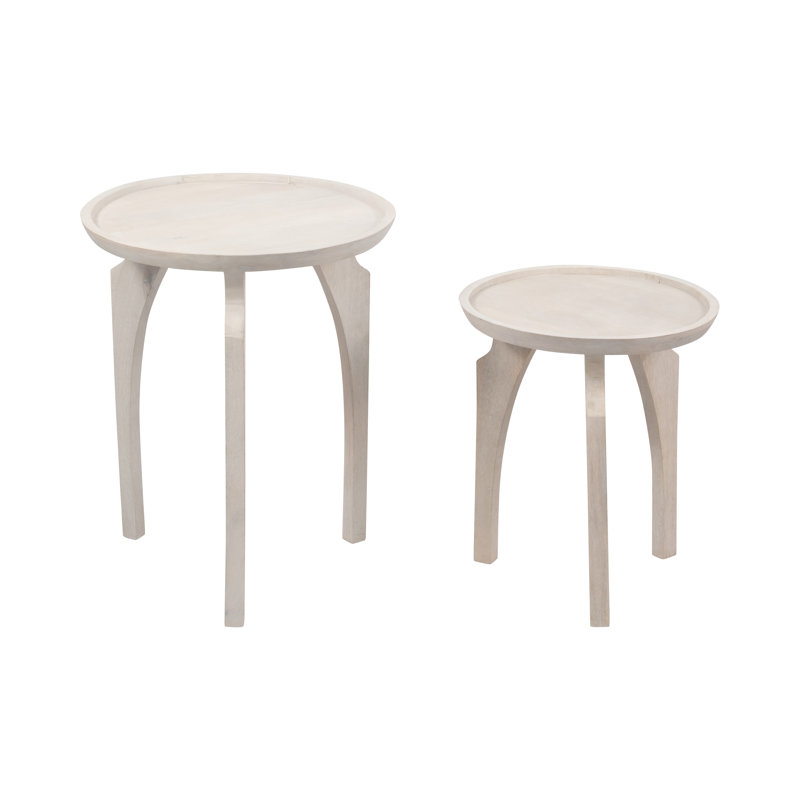 Modern Neutral Chic Wood Accent Tables, Ivory, Set of 2 - 18" x 18" x 22"