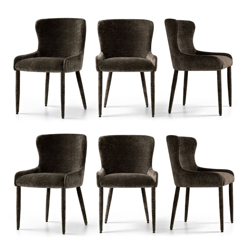 Chaises de salle à manger modernes à haut dossier en chenille avec accoudoirs encastrés, Brown