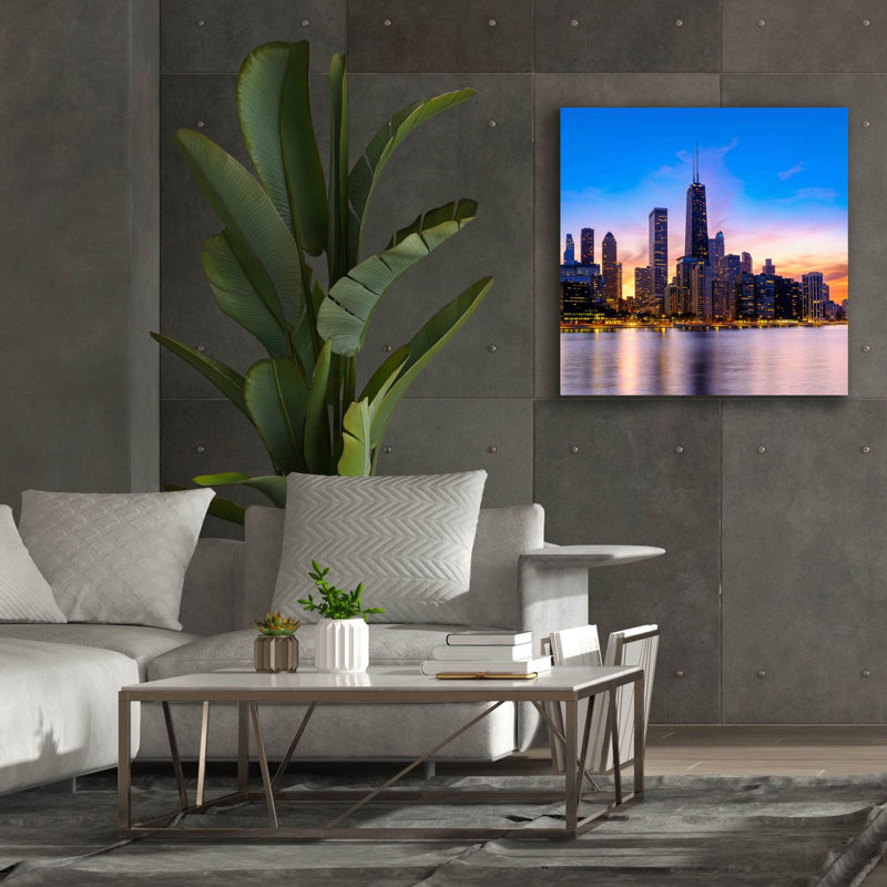 «Chicago - Amber Sunset Glow» par Epic Portfolio, art mural sur toile, H 37 po x l 37 po x P 1,5 po