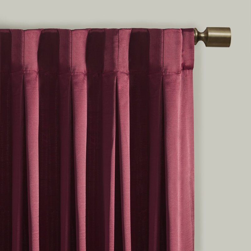 Burgundy Pleated Polyester Light-Filtering Rod Pocket Drapes