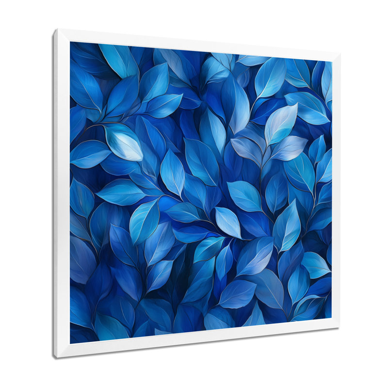 «Cobalt Leaves In Moon Light Collage III», art mural pour salon, H 16 po x l 16 po, Picture Framed, Blanc