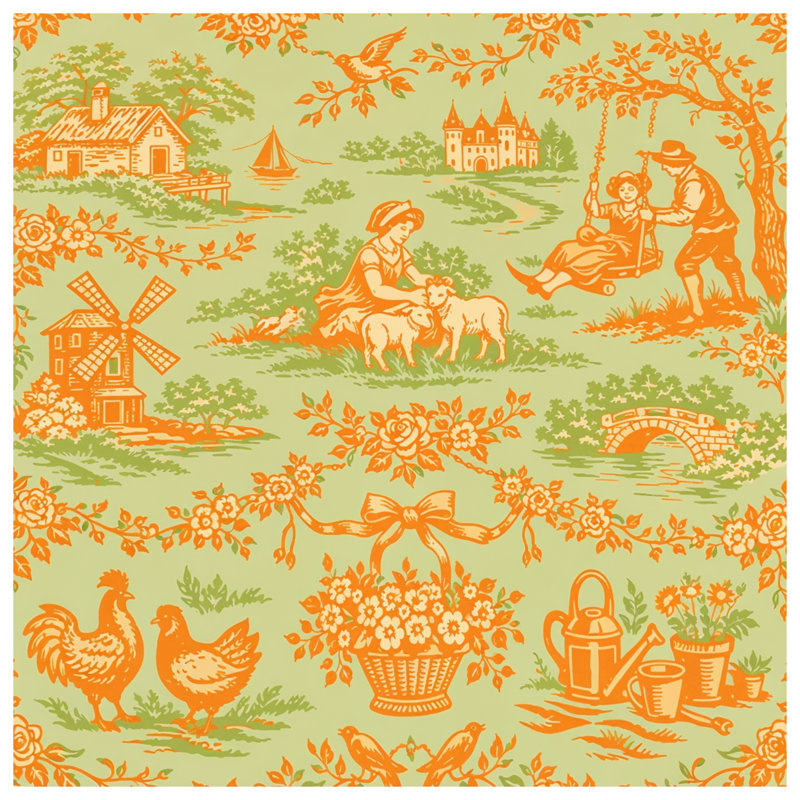 Pastoral Toile Pattern Duvet Covers, Queen
