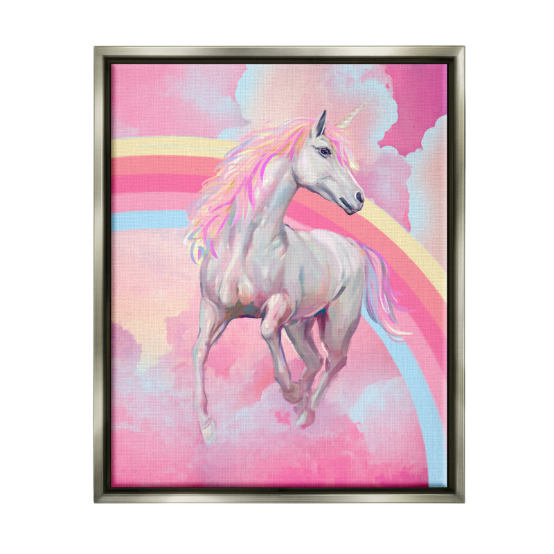 «Pink Unicorn & Clouds», impression sur toile par Ziwei Li, Cadre flottant gris lustré, H 21 po x l 17 po x P 1,7 po