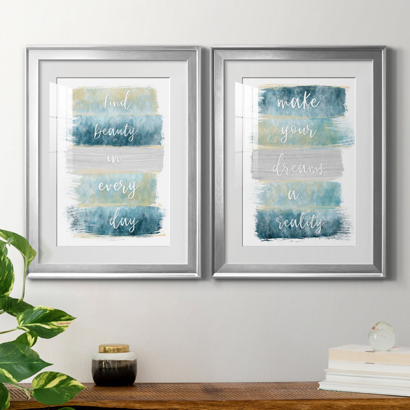 «Find Beauty» - ensemble de 2 reproductions d'art, H 22,5 po x l 61 po x P 1,5 po, Papier avec cadre argenté, Blanc