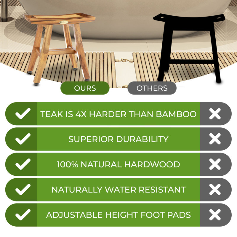 Compact Round Teak Wood Shower Stool with Adjustable Feet