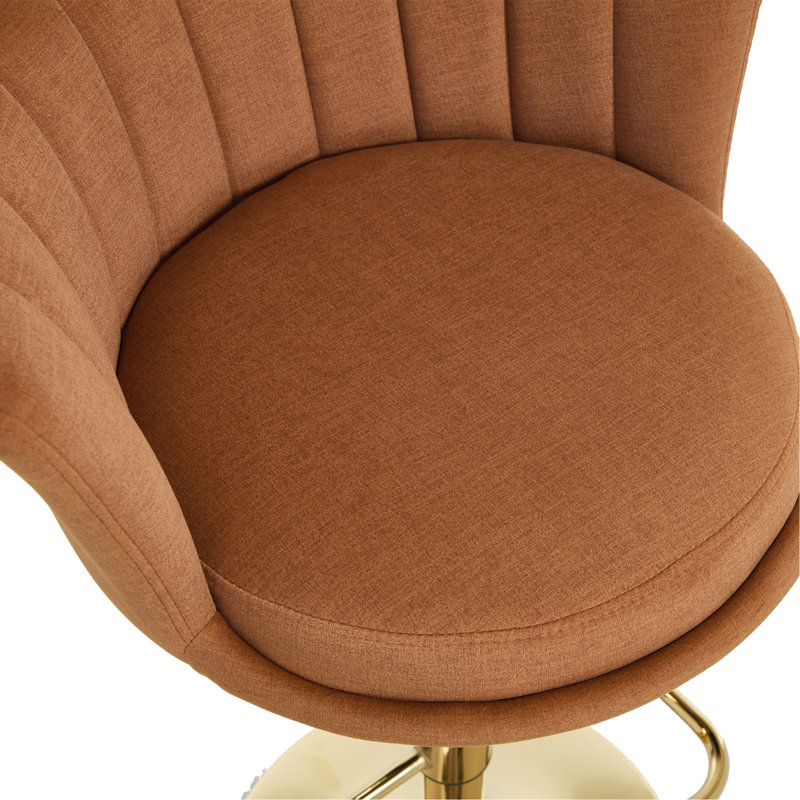 Ensemble de 2 tabourets de bar, avec repose-pieds chromé et base pivotante en velours à hauteur réglable et tabouret de bar simple doré - orange