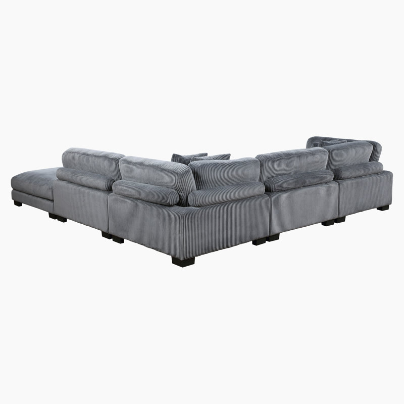 Brinsley 135" Modern Modular Sectional with Corduroy Fabric, Adjustable Backrest & 6 Pillows, Gray Corduroy