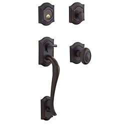 Bethpage Handleset with Double Cylinder Deadbolt and Door Knob and Rosette, Venetian Bronze, Keyed Different, Yes