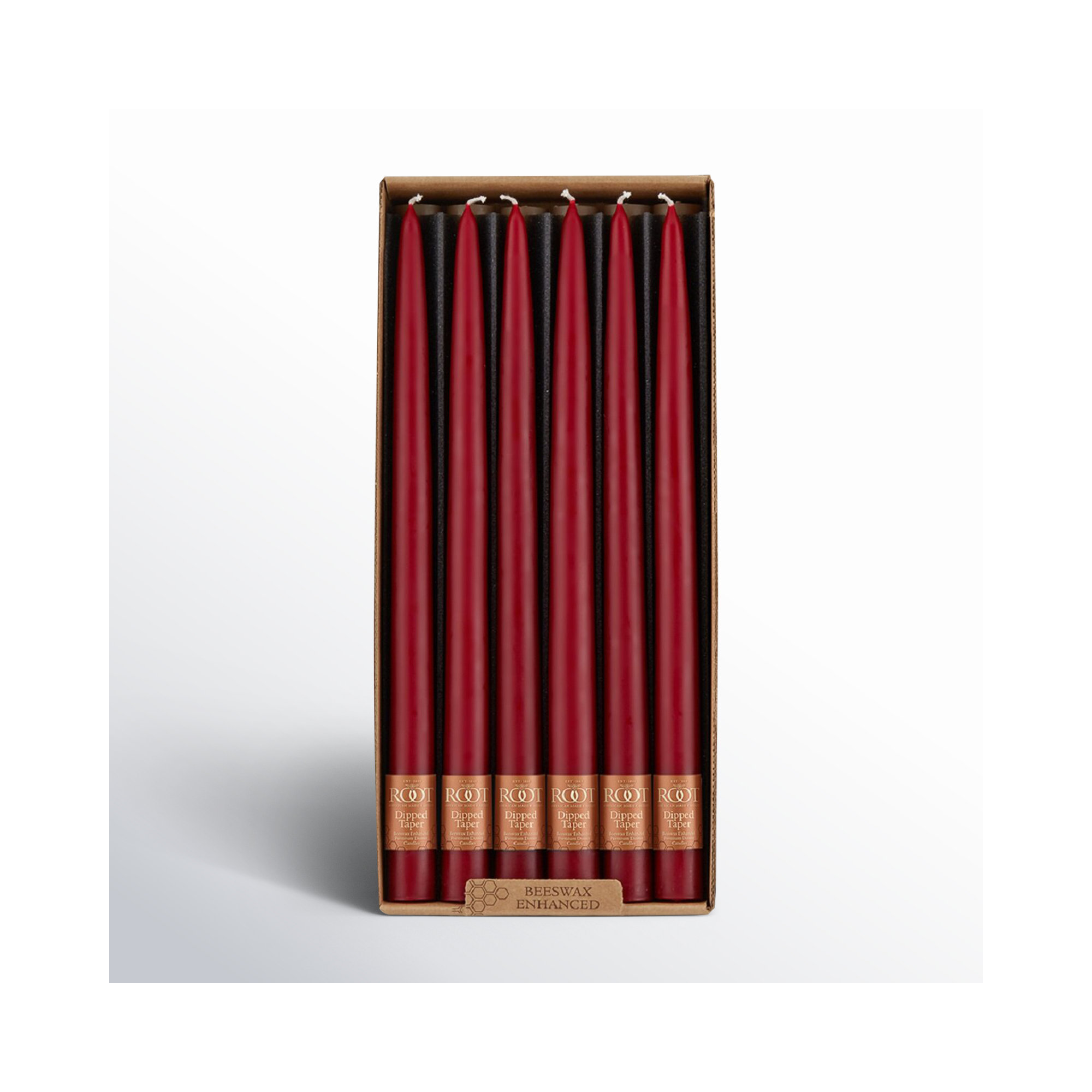 12 Piece Unscented Taper Candle Set, Garnet, 12" H x 0.88" W x 0.88" D