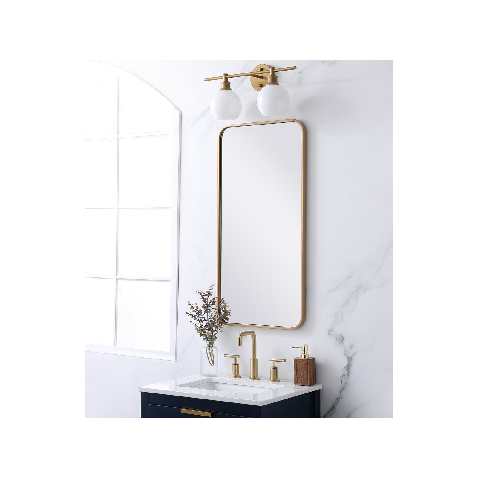 Sabine Metal Rounded Rectangle Wall Mirror, Brass, 36" x 18"