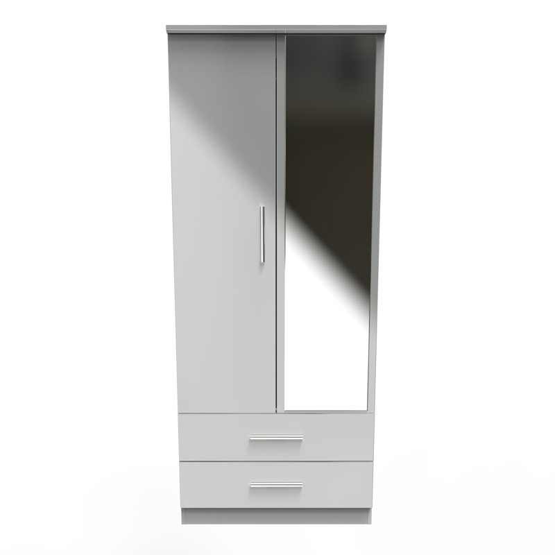 Borgeson 2 Door 2 Drawer Mirrored Robe, Grey Gloss/Grey