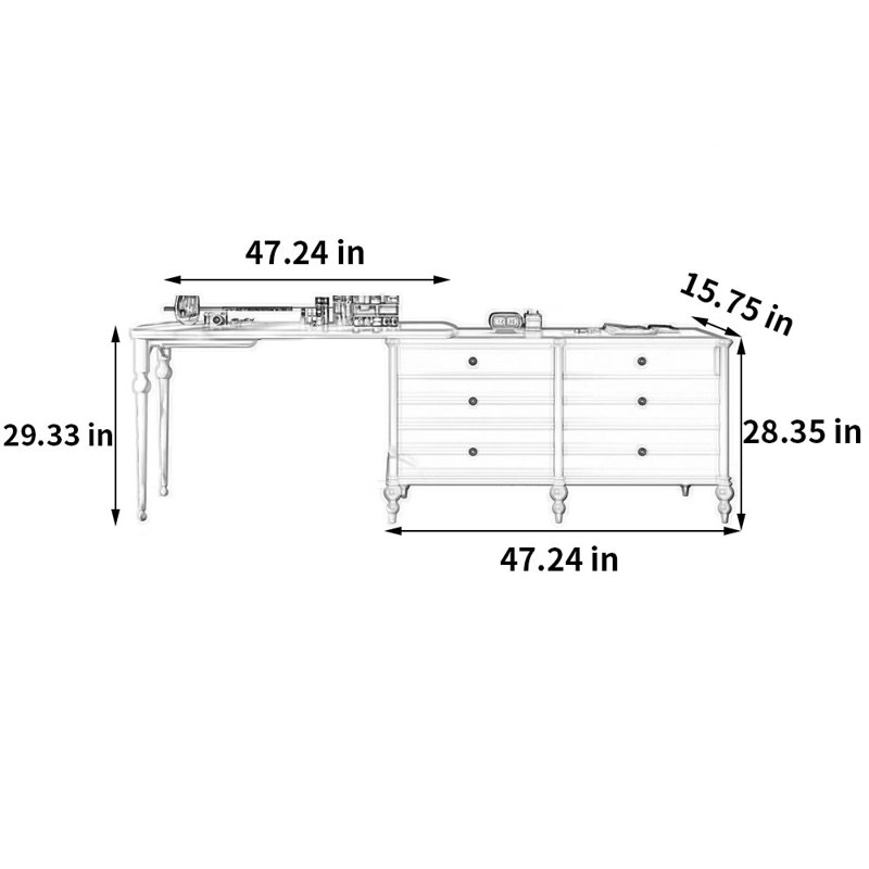 Table de maquillage extensible de style français, Noir / brun