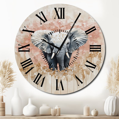 Rêve d'éléphant doux - Horloge murale rustique silencieuse en métal