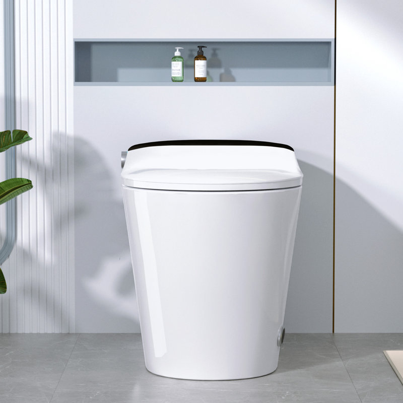 Toilette moderne et intelligente avec fonctionnement à coup de pied, couvercle à ouverture / fermeture automatique, séchoir, croissant de lune, températures réglables avec couvercle à ouverture / fermeture, siège de bidet chauffant, chauffage instantané de 3 secondes, 4