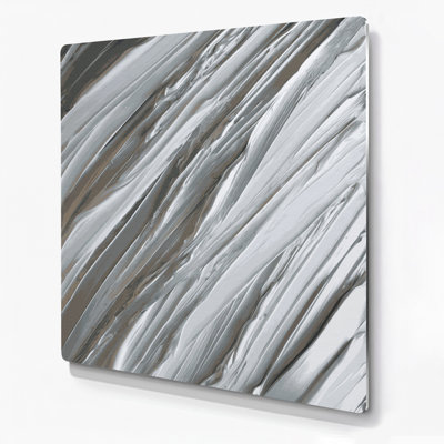 DiagonalStripes Silver White Gray Metal Wall Art