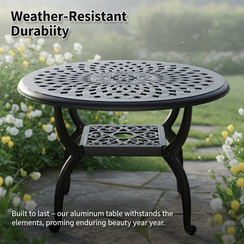 Modern Aluminum Round Coffee Table For Outdoor Spaces, Black