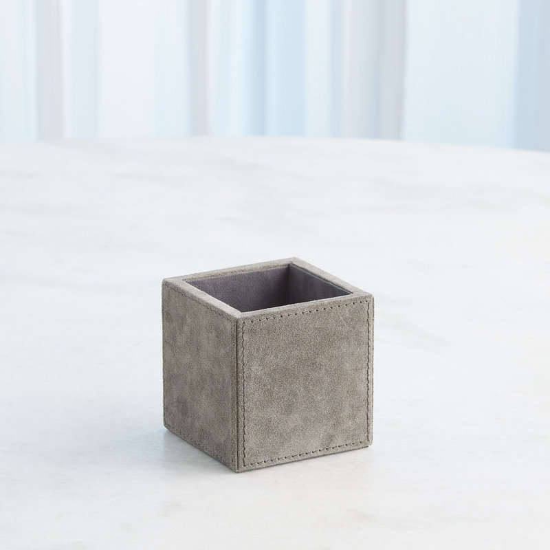Posh Pencil Cup-Parchment Suede, Gray