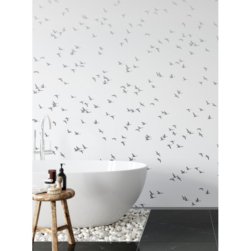 Papier peint adhésif Soaring Birds, L 108 po x l 96 po, Gris