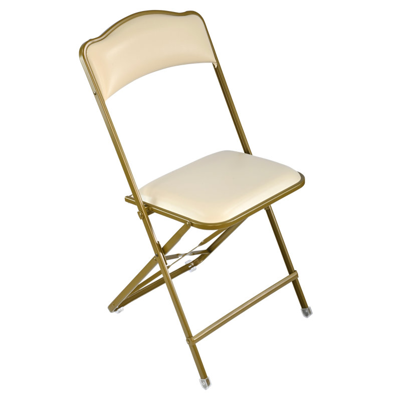 Seated In Style Fritz Style Folding Chair With Vinyl Padded Seats, Gold & White, Elegant & Comfortable Seating, Beige