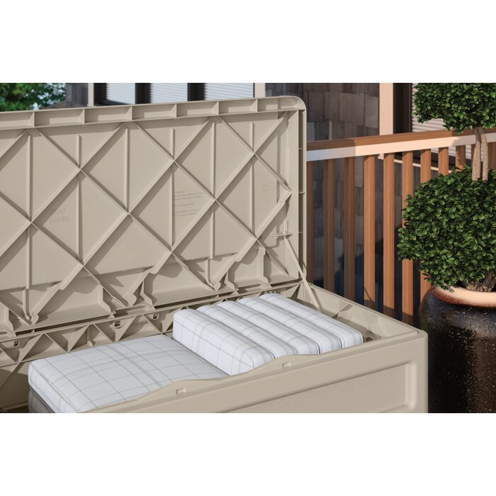Suncast 73 Gallons Water Resistant Deck Box with Wheels in Light Taupe ...