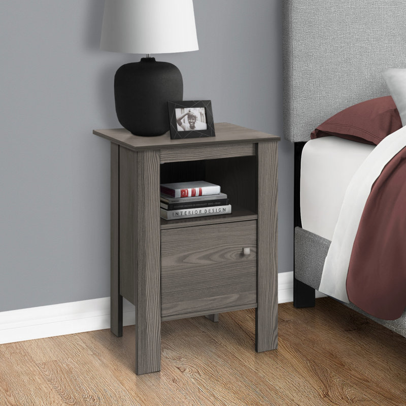 Table d'appoint, côté, bout, table de chevet, lampe, rangement, salon, chambre à coucher, stratifié gris, transitionnel, Gris