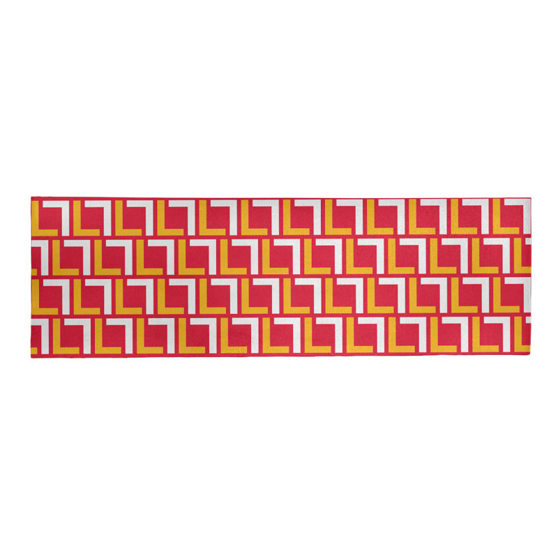 Tapis de couloir à motif géométrique rouge / blanc / jaune