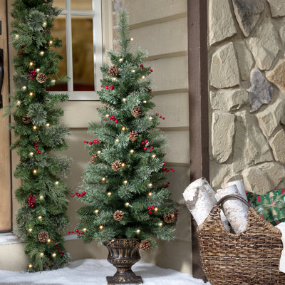 Hahne Flocked 4' Pre-Lit Spruce Christmas Tree