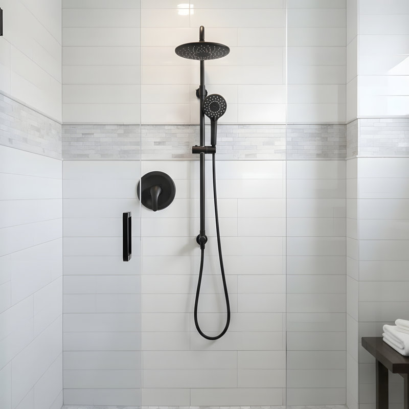 Pomme de douche à pluie murale et système de douche à main avec barre coulissante réglable (soupape brute incluse)