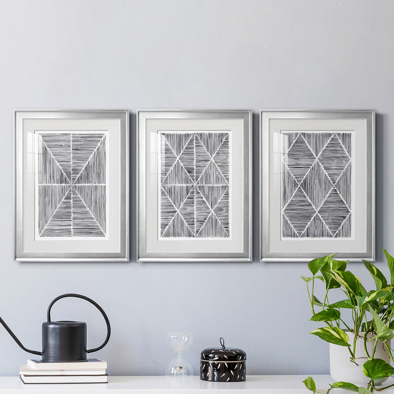 Vibrato I - 3 Piece Single Picture Frame Print Set, Silver, 36.5" H x 26.5" H x 1" H