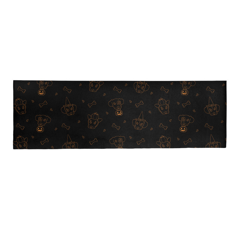 Tapis de zone noir/orange fait main, Tapis de couloir 2 pi x 8 pi