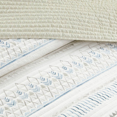 3 Piece Seersucker Reversible Printed Quilt Set Taupe Full/Queen