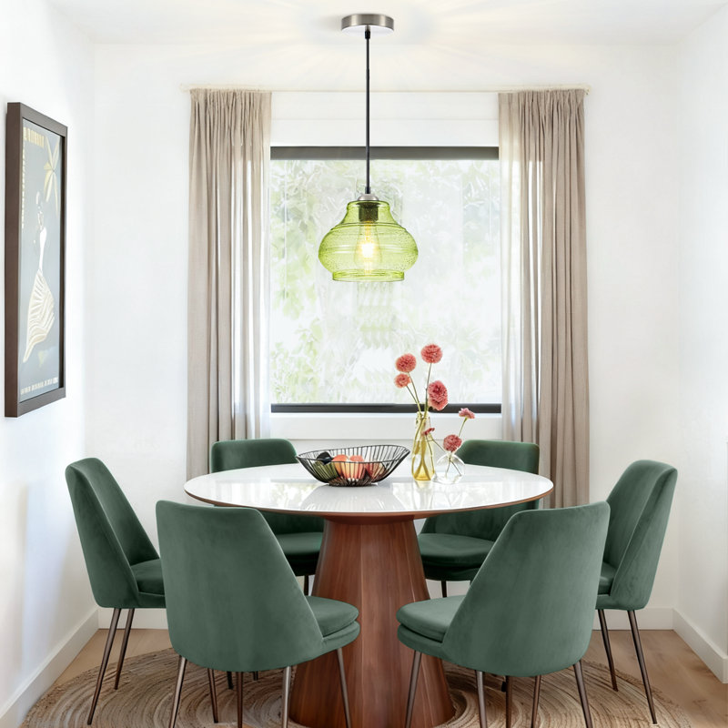 Luminaire suspendu pour îlot de cuisine 1 lumière avec abat-jour en verre grainé 1 lumière, Vert pomme