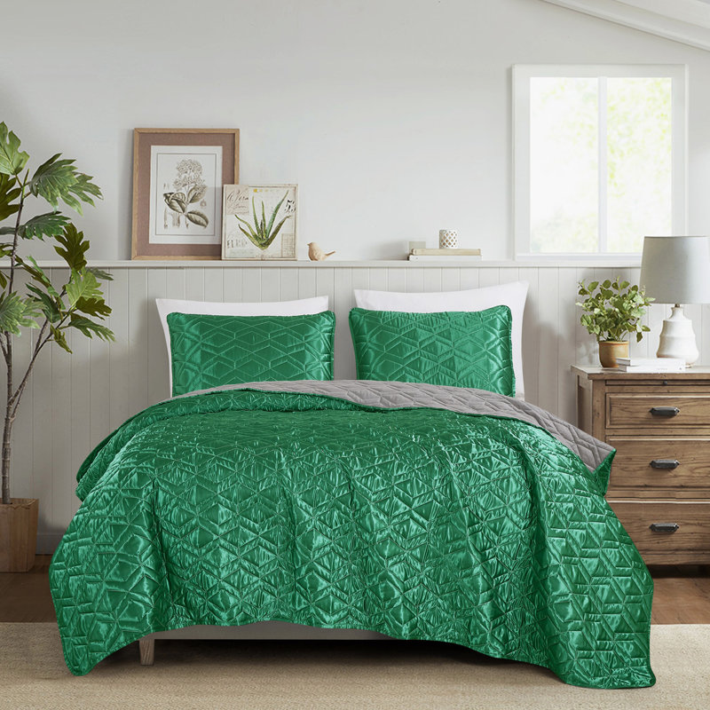 Ensemble de couvre-lit 3 pièces en satin uni - Ensemble de literie luxueux à finition satinée pour une chambre moderne, très grand