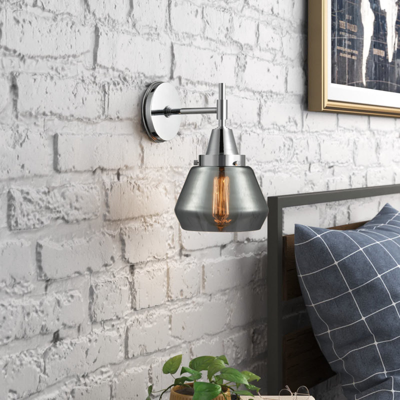 Gayle Armed Sconce, Satin Brass, Incandescent, Plated Smoke