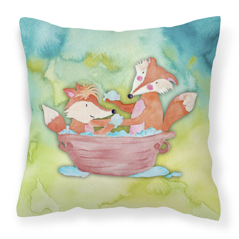 Coussin décoratif intérieur/extérieur aquarelle de bain foxes, 18 po x 18 po