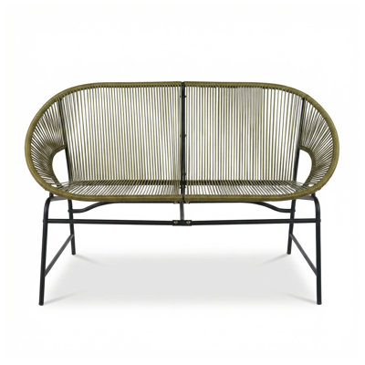 Condessa Outdoor Patio Wicker Love Seat, Green PE Rattan & Iron Frame