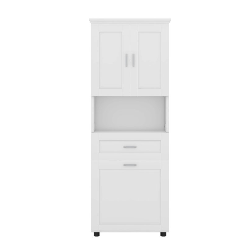 Cabinet With Tilt-Out Laundry Hamper Basket, White