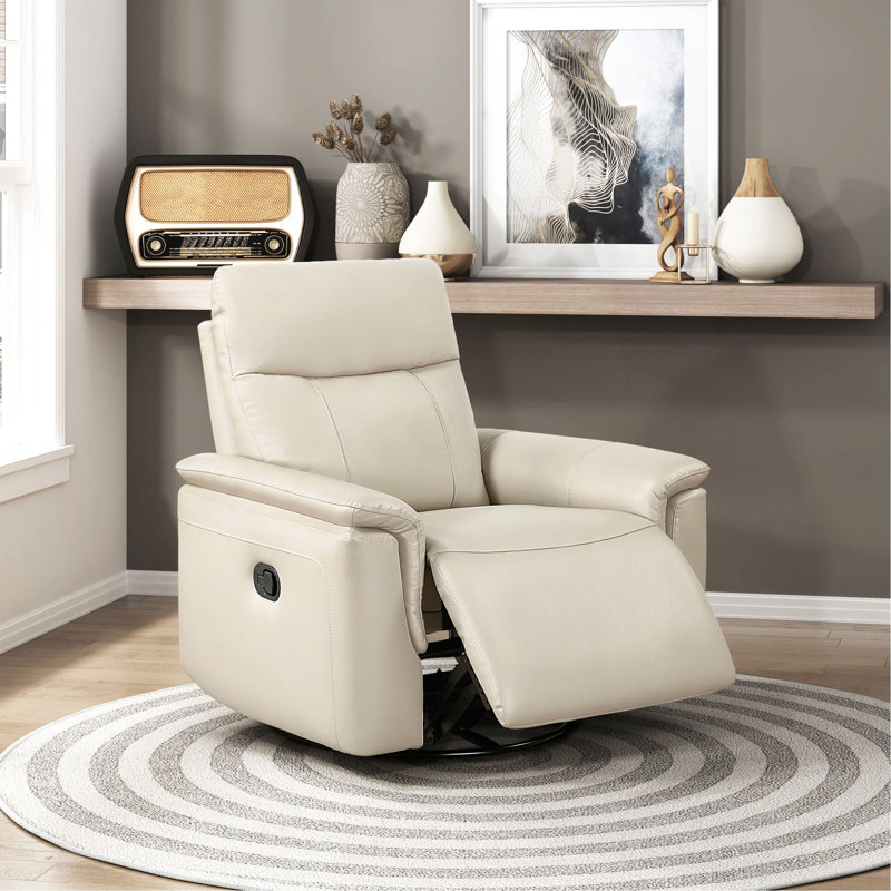 Luxury Comfort Premium Leather Recliner 1Pc Upholstery Gentle Gliding Swivel Motion Living Room Furniture, Taupe