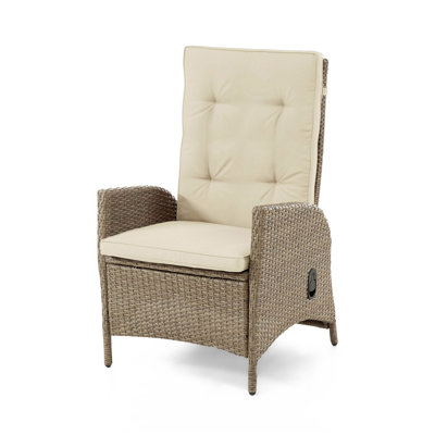 25" W Contemporary Reclining Chair (2/CTN), Beige/Natural Teak