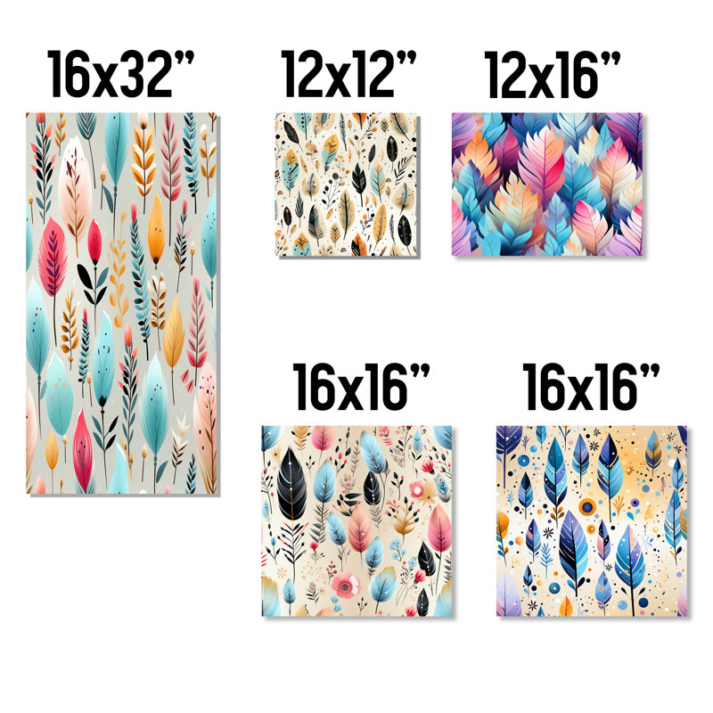 Motif bohémien rustique - ensemble de 5 impressions sur toile florales, Toile tendue