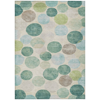 Machine Washable Indoor/Outdoor Xhevrie Teal Rug
