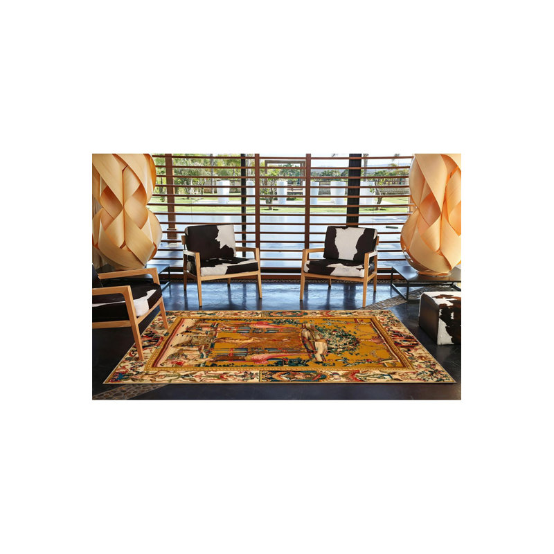 Tapis jaune lavable moderne à motif de motifs jaunes, Sous-tapis carré 3 pi 3 po inclus