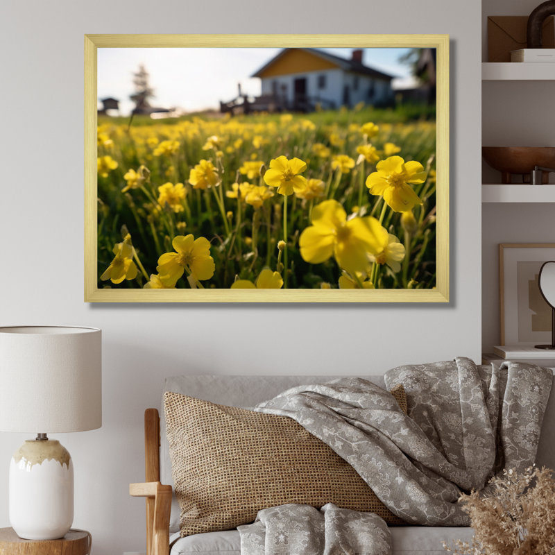 «Yellow Buttercups At The Farm I», reproduction sur toile, H 34 po x l 44 po x P 1,5 po, Encadrement doré