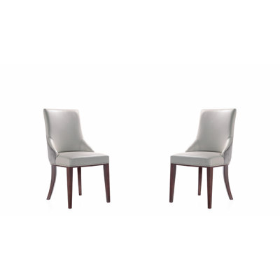 Shubert Modern Vegan Leather and Velvet Upholstered Beech Wood Dining Side Chair in Light Gray