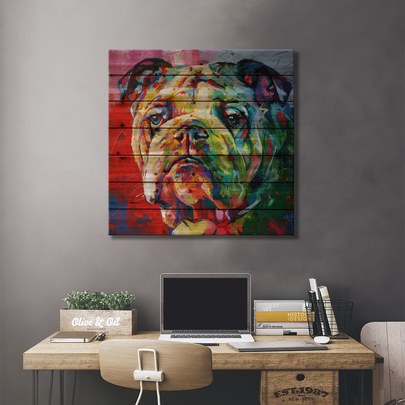 Esdert Bulldog par Jos Coufreur - impression graphique sur bois sans cadre