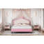 Lit princesse pleine grandeur en similicuir avec tête de lit capitonnée, rose et crème-1006101287