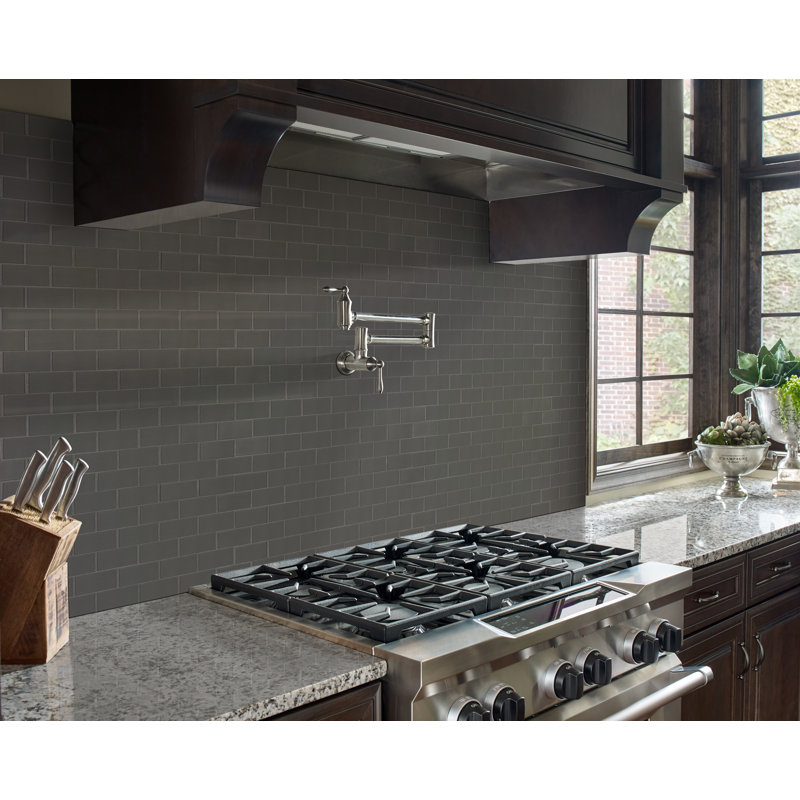 Subway 12 in. x 12 in. Glossy Glass Mosaic Wall Tile, Platinum Gray
