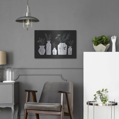 Luxe Metal Art 'White Line Floral Vases' By Rachel " White Line Floral Vases " by Rachel Nieman