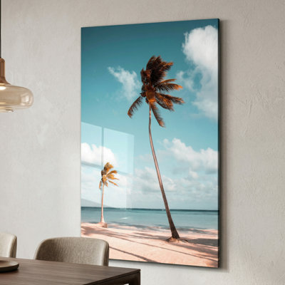 'Island Serenity' Tropical Palm Trees Graphic Art on Tempered Glass